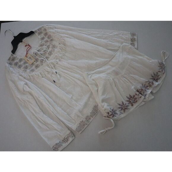 Anthropologie RAGA Women Sz S Eggshell Lotus Love Blouse & Drawstring Shorts Set - Picture 3 of 9